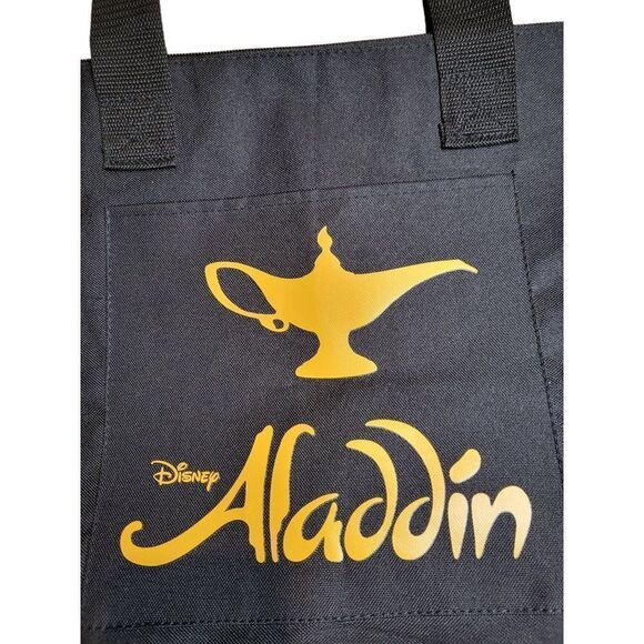Disney Tote Bag Sz M Aladdin Canvas Black And Gold Boho Double Handle Graphic - Picture 2 of 6